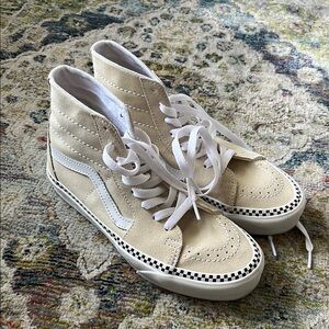 Vans Cream and White High-Top Sneakers with Canvas Upper